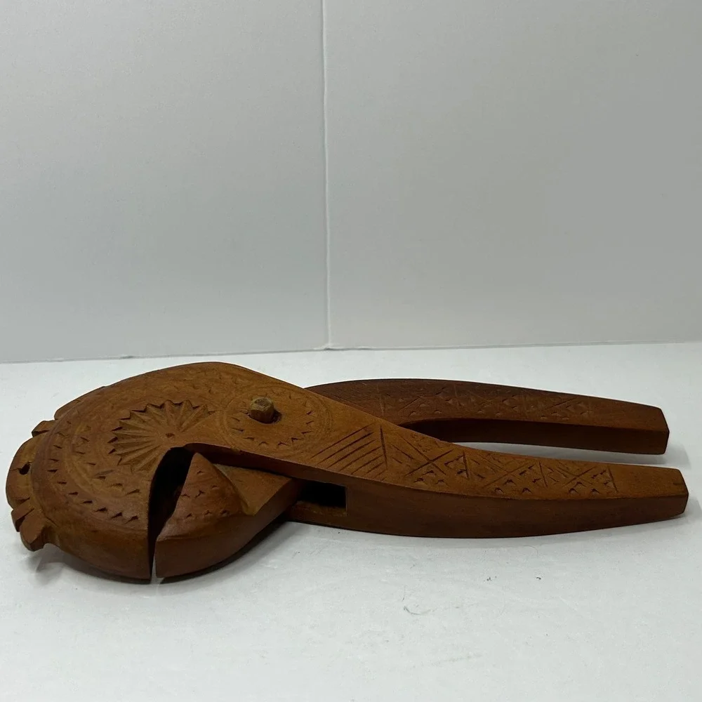 Vintage Hand Carved Wooden Horse Nutcracker‎ Folk Art Geometric Sunburst 8 Inch